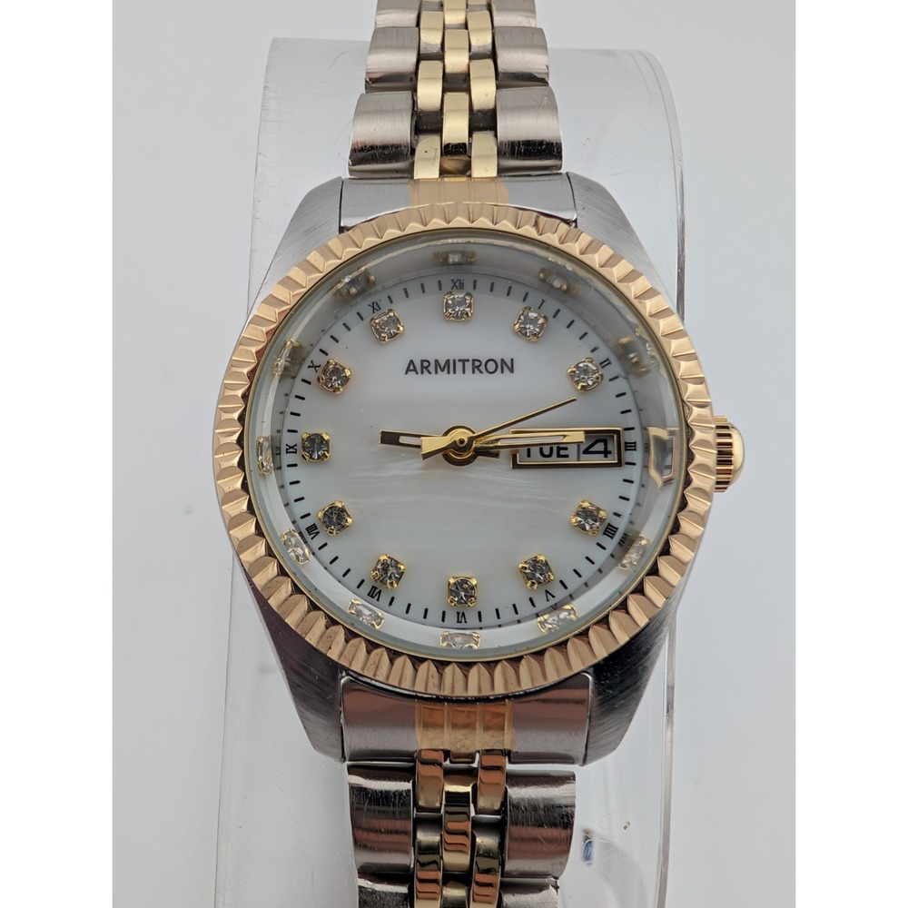 Armitron Watch Women 25mm Case Two Tone 7.5" Band MOP Dial 75/5936 New Battery